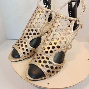 ANDIAMO Gold Double Strap Dressy Open Toe Women 3" Heels Size 7M